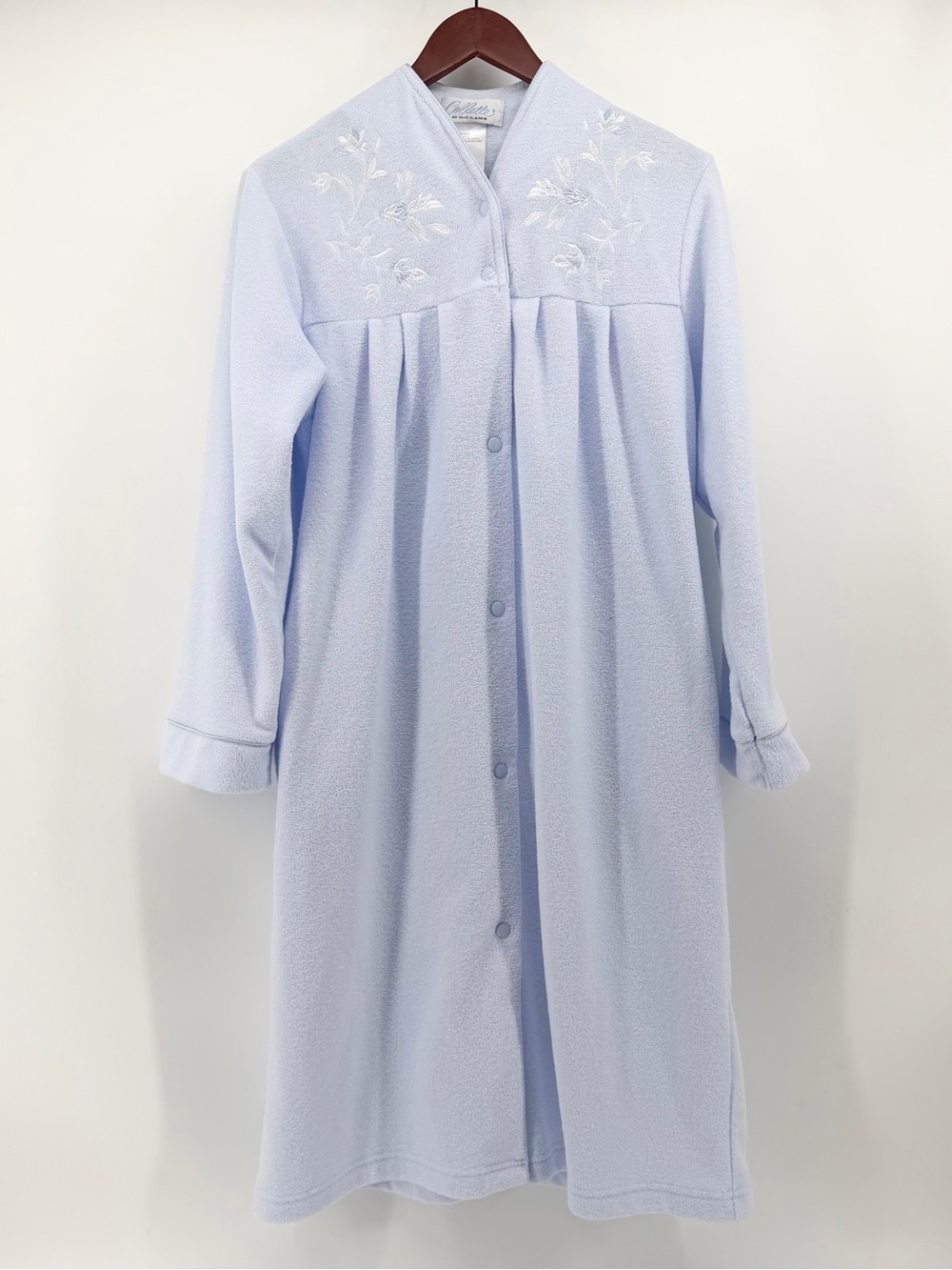 Vtg Collette Miss Elaine S Blue Fleece Snap Front Embroidered Robe Grandmacore